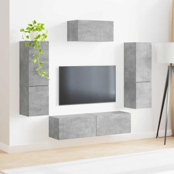TV-Schrankset Wandmontiert 4 pcs Beton Grau Holzwerkstoff