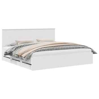 Bettrahmen mit Schubladen Weiß 200 x 200 cm Ingenieurs Holz