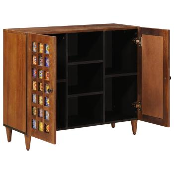 ARDEBO.de - Sideboard mit Regal Walnuss 90 x 33,5 x 75 cm Massivholz Mango