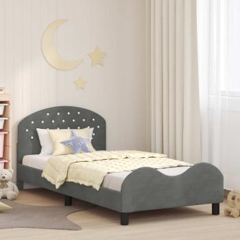 ARDEBO.de - Kinderbettgestell mit Kopfteil Dunkelgrau 90 x 200 cm Samt
