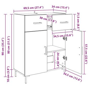 Sideboard Schwarz Eichen-Optik 69,5 x 34 x 90 cm Holzwerkstoff