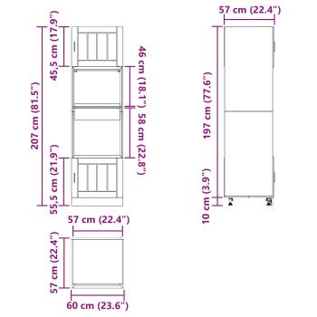 Küchenschrank Schwarz Eichen-Optik 60 x 57 x 207 cm