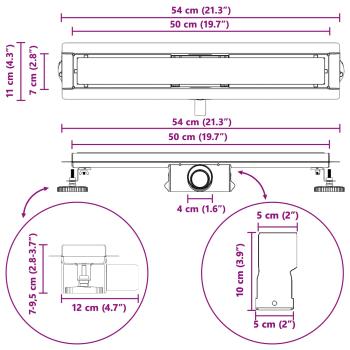 2 in 1 Duschabfluss Schwarz 50 cm Edelstahl 304