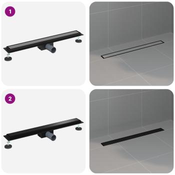 2 in 1 Duschabfluss Schwarz 70 cm Edelstahl 304