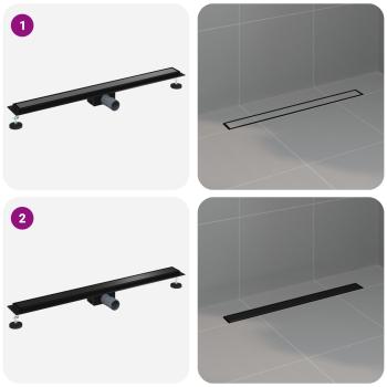 2 in 1 Duschabfluss Schwarz 90 cm Edelstahl 304