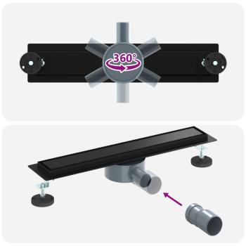 Duschablauf 2-in-1 mit 360° Siphon Schwarz 50 cm Edelstahl 304