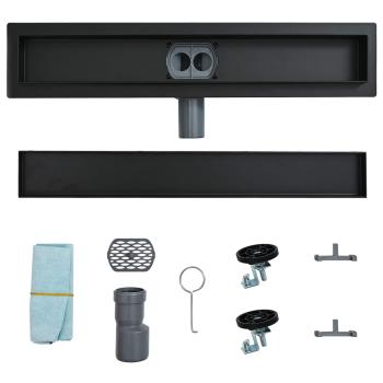 Duschablauf 2-in-1 mit 360° Siphon Schwarz 50 cm Edelstahl 304