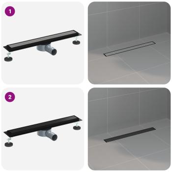 Duschablauf 2-in-1 mit 360° Siphon Schwarz 60 cm Edelstahl 304