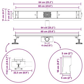 Duschablauf 2-in-1 mit 360° Siphon Schwarz 60 cm Edelstahl 304