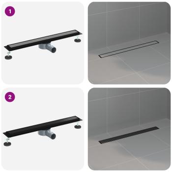 Duschablauf 2-in-1 mit 360° Siphon Schwarz 70 cm Edelstahl 304