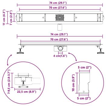 Duschablauf 2-in-1 mit 360° Siphon Schwarz 70 cm Edelstahl 304