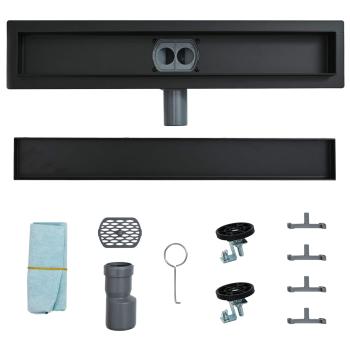 Duschablauf 2-in-1 mit 360° Siphon Schwarz 70 cm Edelstahl 304