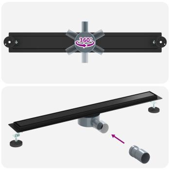 Duschablauf 2-in-1 mit 360° Siphon Schwarz 80 cm Edelstahl 304