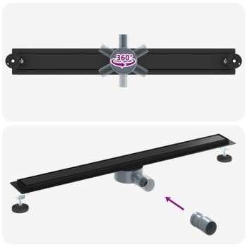 Duschablauf 2-in-1 mit 360° Siphon Schwarz 90 cm Edelstahl 304