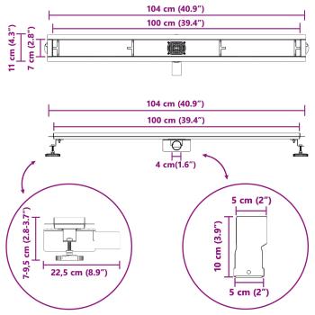 Duschablauf 2-in-1 mit 360° Siphon Schwarz 100 cm Edelstahl 304