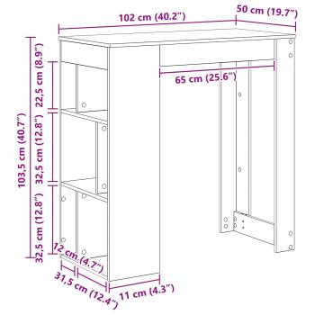 Bartisch Schwarz Eichen-Optik 102 x 50 x 103,5 cm Holzwerkstoff