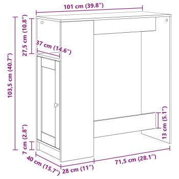 Bartisch Schwarz Eichen-Optik 101 x 40 x 103,5 cm Holzwerkstoff