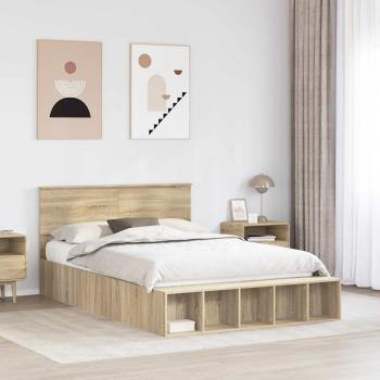 Bettrahmen mit Regal Sonoma-Eiche 140 x 190 cm Holzwerkstoff