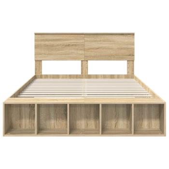 Bettrahmen mit Regal Sonoma-Eiche 140 x 190 cm Holzwerkstoff
