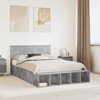 ARDEBO.de - Bettrahmen mit Regal Beton Grau 140 x 190 cm Holzwerkstoff