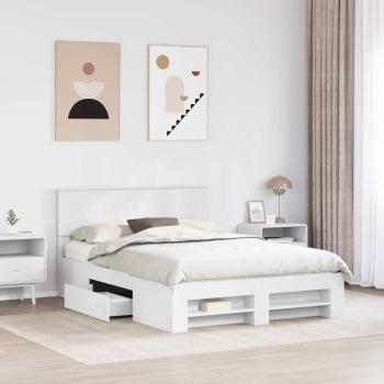 Bettrahmen mit Kopfteil Weiß 160 x 200 cm Holzwerkstoff