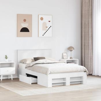 Bettrahmen mit Kopfteil Weiß 137 x 203 cm Holzwerkstoff
