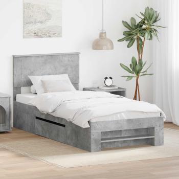 ARDEBO.de - Bettrahmen mit Kopfteil Beton Grau 90 x 200 cm Holzwerkstoff