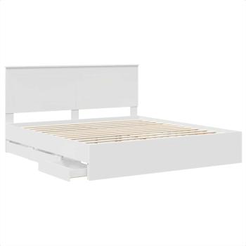 Bettrahmen mit Schubladen Weiß 200 x 200 cm Ingenieurs Holz