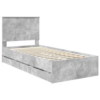 Bettrahmen mit Kopfteil Beton Grau 100 x 200 cm Ingenieurs Holz