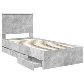 Bettrahmen mit Kopfteil Beton Grau 90 x 190 cm Ingenieurs Holz