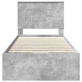 Bettrahmen mit Kopfteil Beton Grau 90 x 190 cm Ingenieurs Holz
