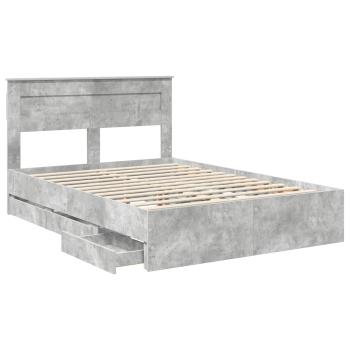 Bettrahmen mit Kopfteil Beton Grau 150 x 200 cm Ingenieurs Holz