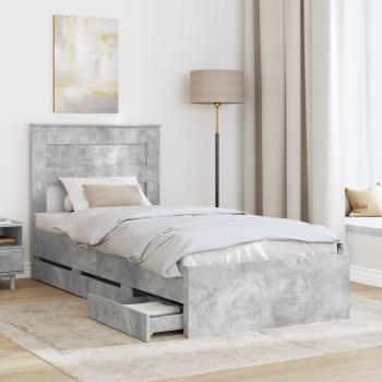 Bettrahmen mit Kopfteil Beton Grau 75 x 190 cm Ingenieurs Holz