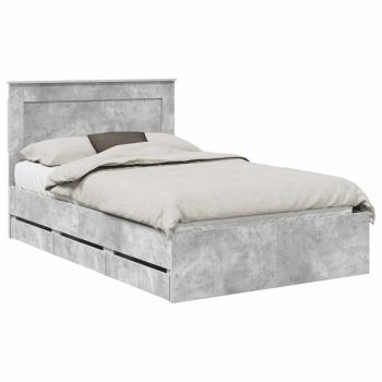 Bettrahmen mit Kopfteil Beton Grau 135 x 190 cm Ingenieurs Holz