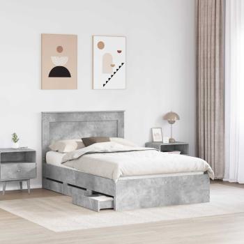 Bettrahmen mit Kopfteil Beton Grau 135 x 190 cm Ingenieurs Holz