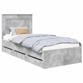 Bettrahmen mit Kopfteil Beton Grau 90 x 200 cm Ingenieurs Holz