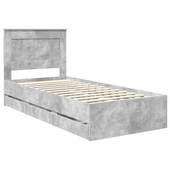 Bettrahmen mit Kopfteil Beton Grau 90 x 200 cm Ingenieurs Holz