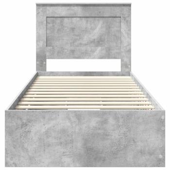 Bettrahmen mit Kopfteil Beton Grau 90 x 200 cm Ingenieurs Holz