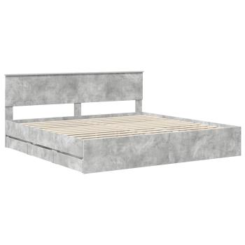 Bettrahmen mit Kopfteil Beton Grau 200 x 200 cm Ingenieurs Holz