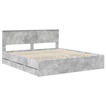 Bettrahmen mit Kopfteil Beton Grau 180 x 200 cm Ingenieurs Holz
