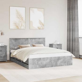 ARDEBO.de - Bettrahmen mit Kopfteil Beton Grau 160 x 200 cm Ingenieurs Holz