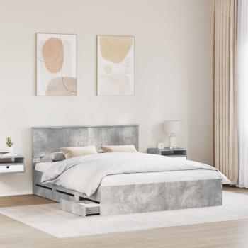 Bettrahmen mit Kopfteil Beton Grau 160 x 200 cm Ingenieurs Holz