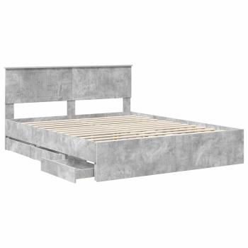 Bettrahmen mit Kopfteil Beton Grau 160 x 200 cm Ingenieurs Holz