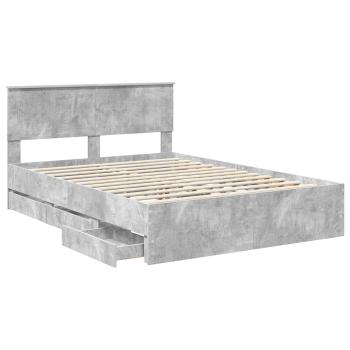 Bettrahmen mit Kopfteil Beton Grau 135 x 190 cm Ingenieurs Holz