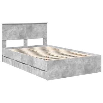 Bettrahmen mit Kopfteil Beton Grau 120 x 200 cm Ingenieurs Holz