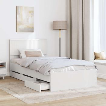Bettrahmen mit Schubladen Weiß 100 x 200 cm Ingenieurs Holz