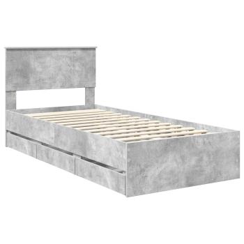 Bettrahmen mit Kopfteil Beton Grau 90 x 190 cm Ingenieurs Holz