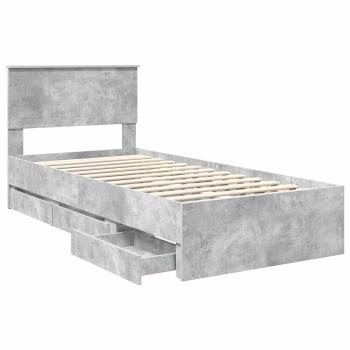 Bettrahmen mit Kopfteil Beton Grau 90 x 200 cm Ingenieurs Holz