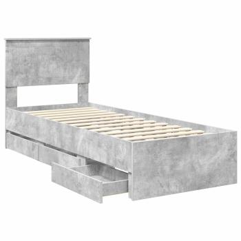 Bettrahmen mit Kopfteil Beton Grau 75 x 190 cm Ingenieurs Holz