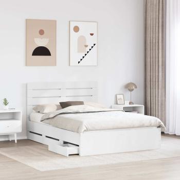 Bettrahmen mit Schubladen Weiß 150 x 200 cm Ingenieurs Holz